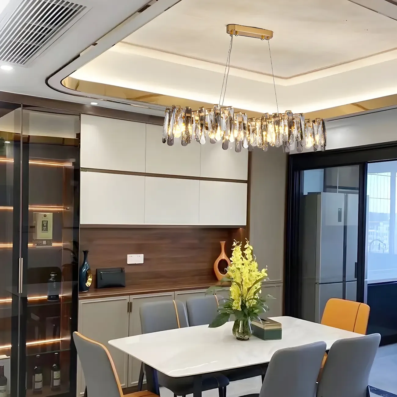 Elegant Grey Crystal Linear Island Pendant Light Image - 3