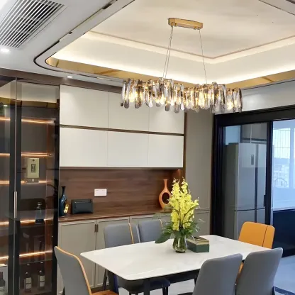 Elegant Grey Crystal Linear Island Pendant Light Image - 3