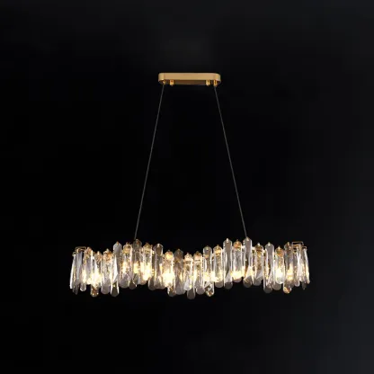 Elegant Grey Crystal Linear Island Pendant Light Image - 6