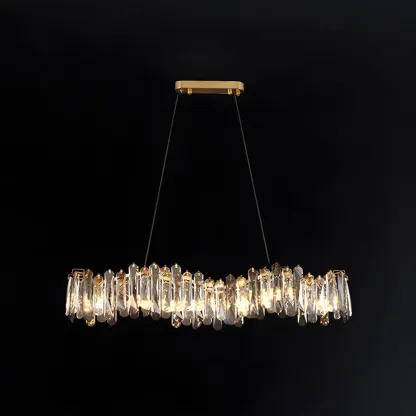 Elegant Grey Crystal Linear Island Pendant Light Image - 7