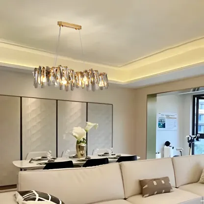 Elegant Grey Crystal Linear Island Pendant Light Image - 9