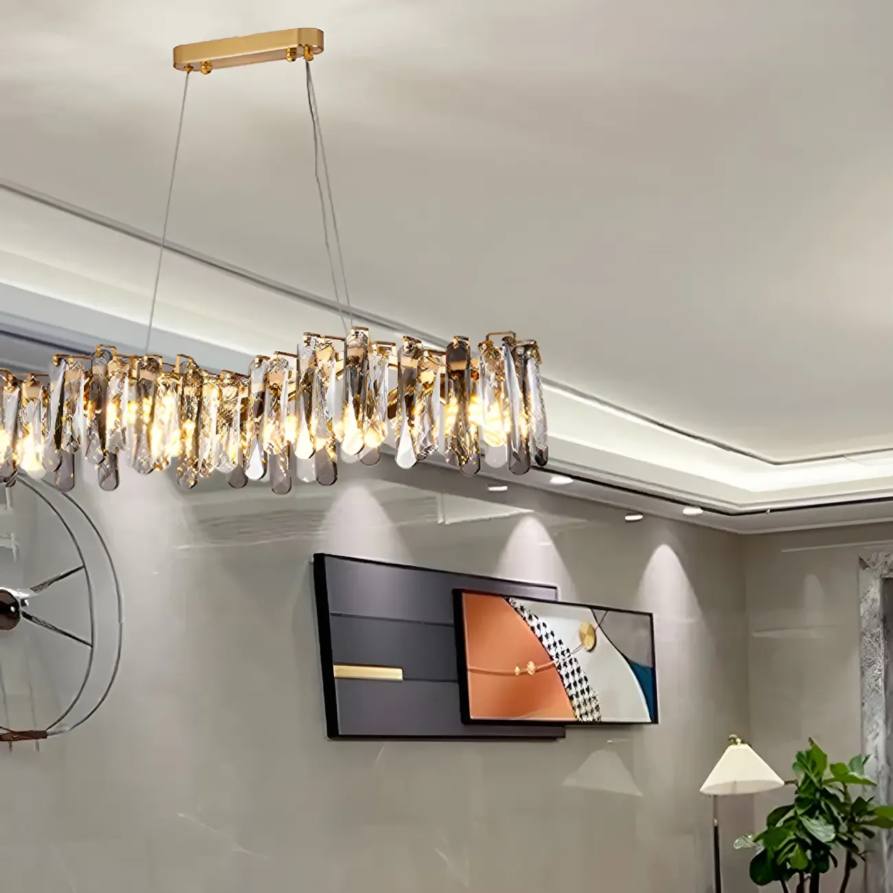 Elegant Grey Crystal Linear Island Pendant Light Image - 10