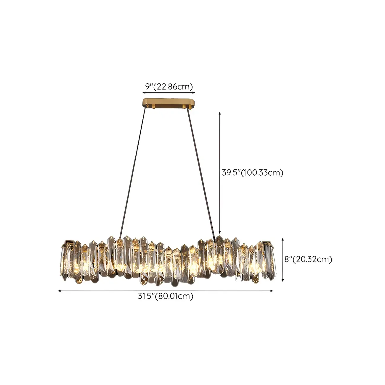Elegant Grey Crystal Linear Island Pendant Light #size