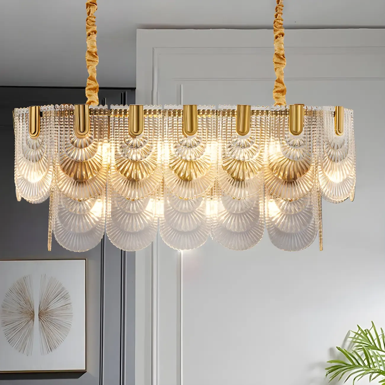 Luxury Gold Metal Pendant Light with Glass Accents Image - 3