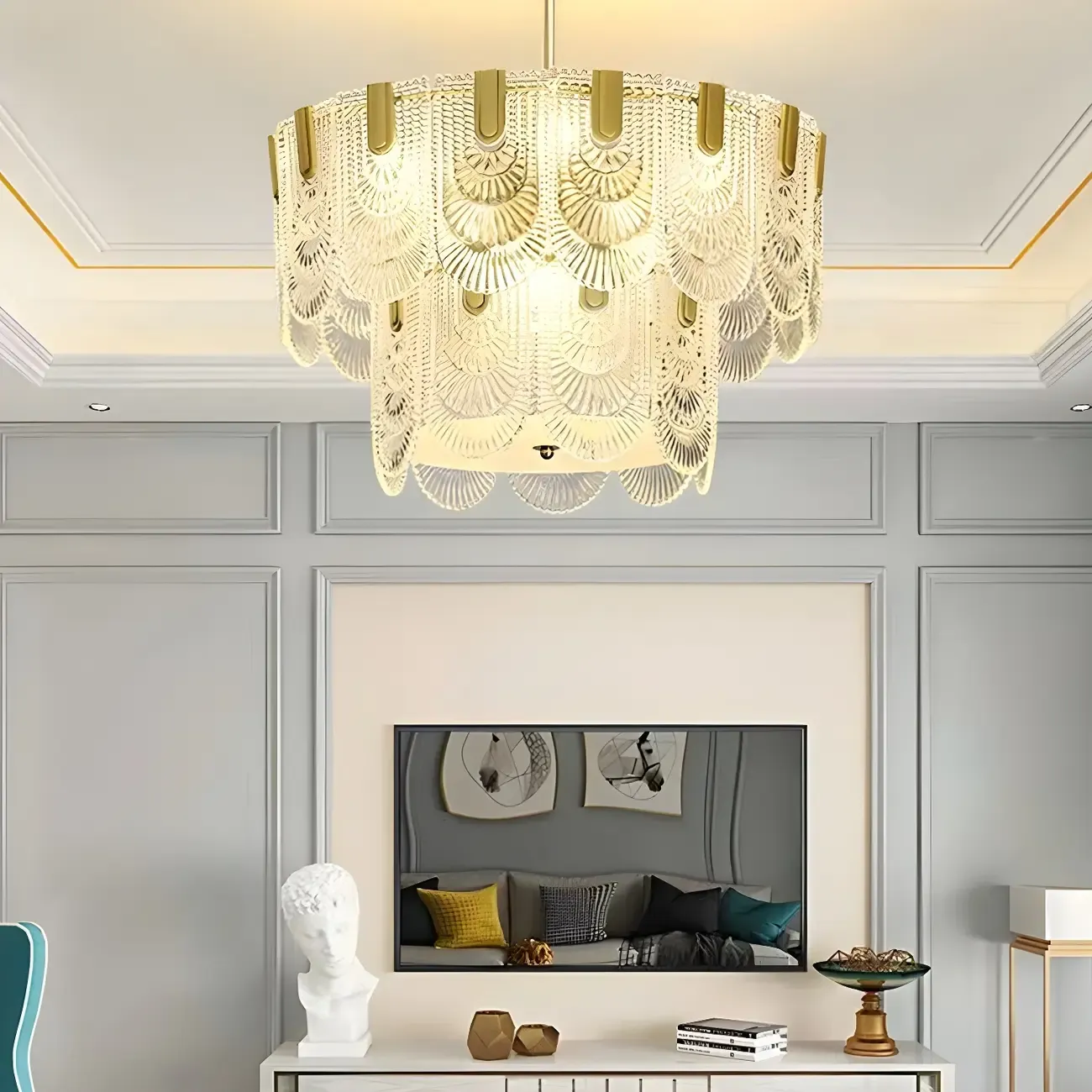 Luxury Gold Metal Pendant Light with Glass Accents Image - 2
