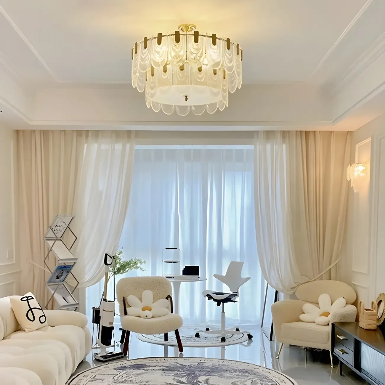 Luxury Gold Metal Pendant Light with Glass Accents Image - 11