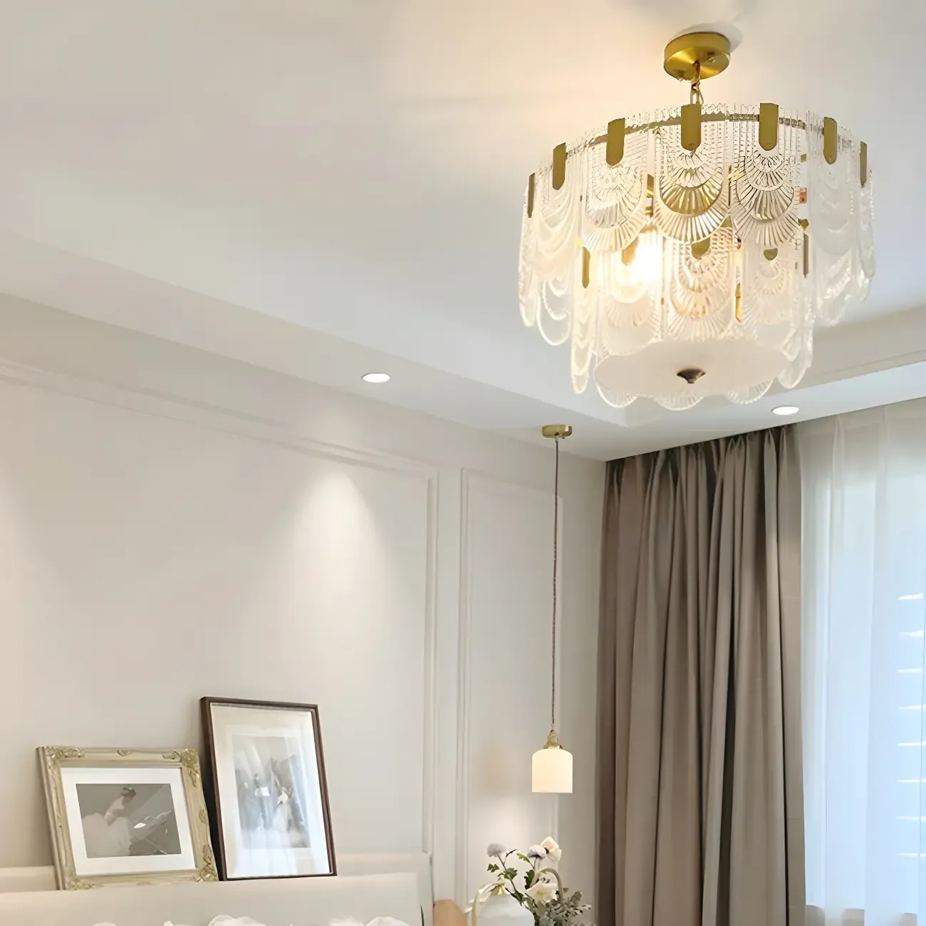 Luxury Gold Metal Pendant Light with Glass Accents Image - 13