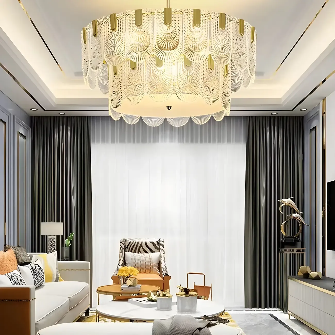 Luxury Gold Metal Pendant Light with Glass Accents Image - 1