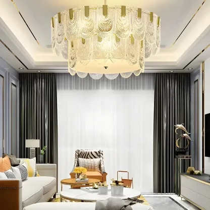Luxury Gold Metal Pendant Light with Glass Accents Image - 1