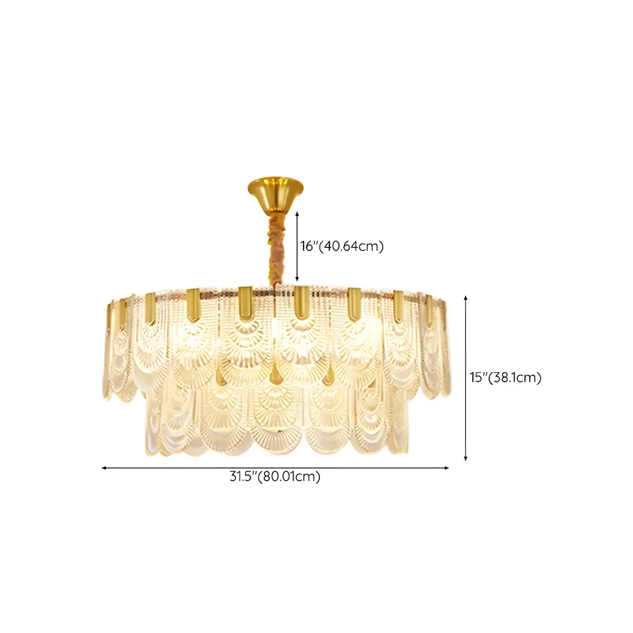 Luxury Gold Metal Pendant Light with Glass Accents #size