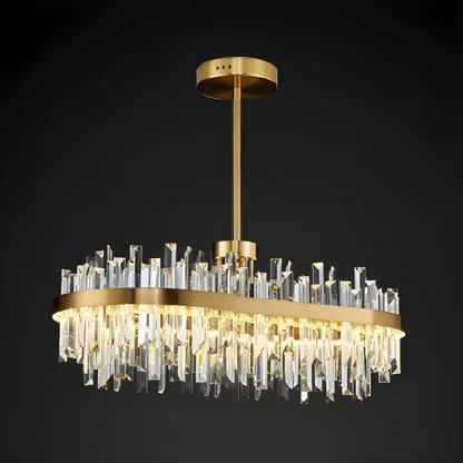 Modern Gold Oval Crystal LED Pendant Light for Kitchen Island Image - 2