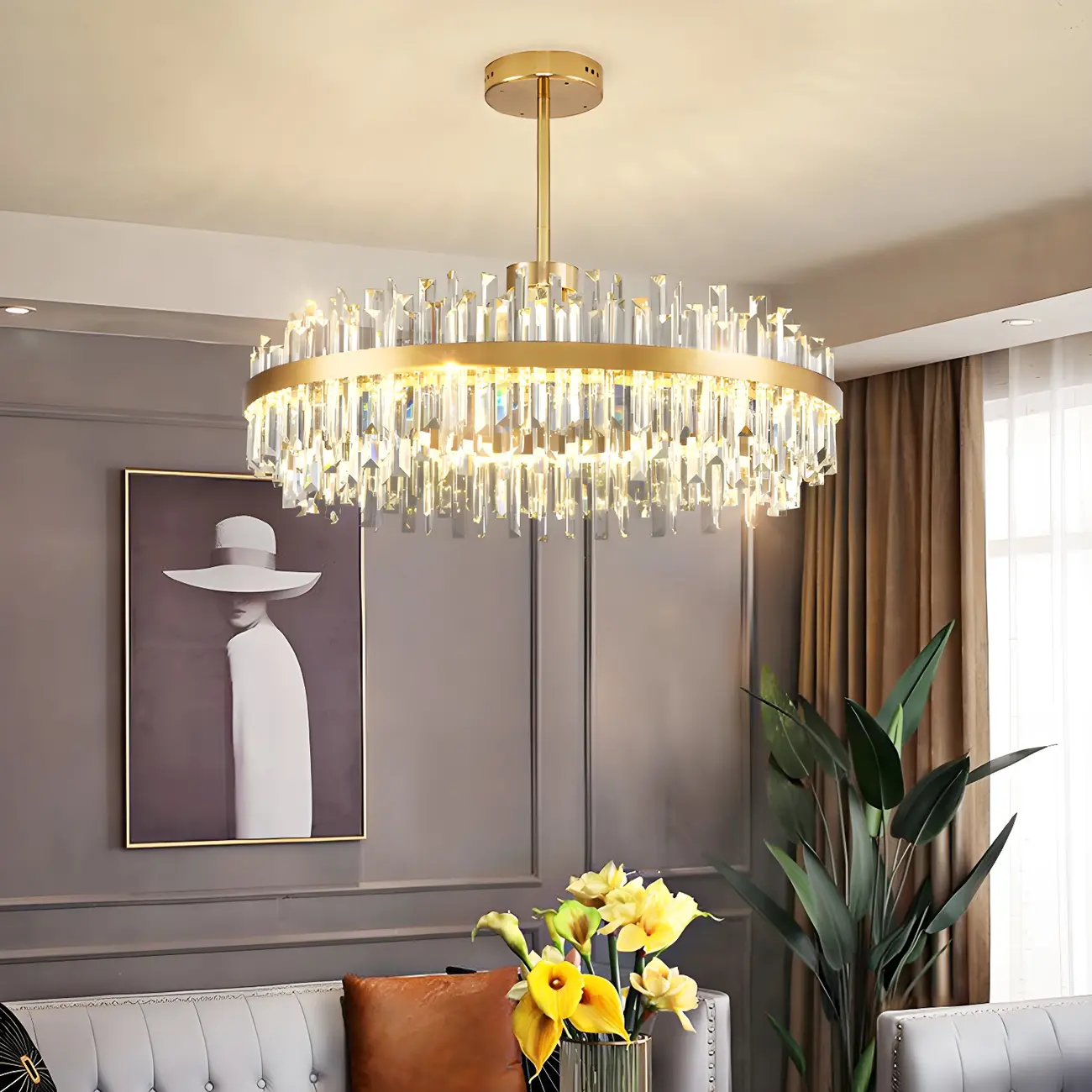 Modern Gold Oval Crystal LED Pendant Light for Kitchen Island Image - 3 | homeyfad
