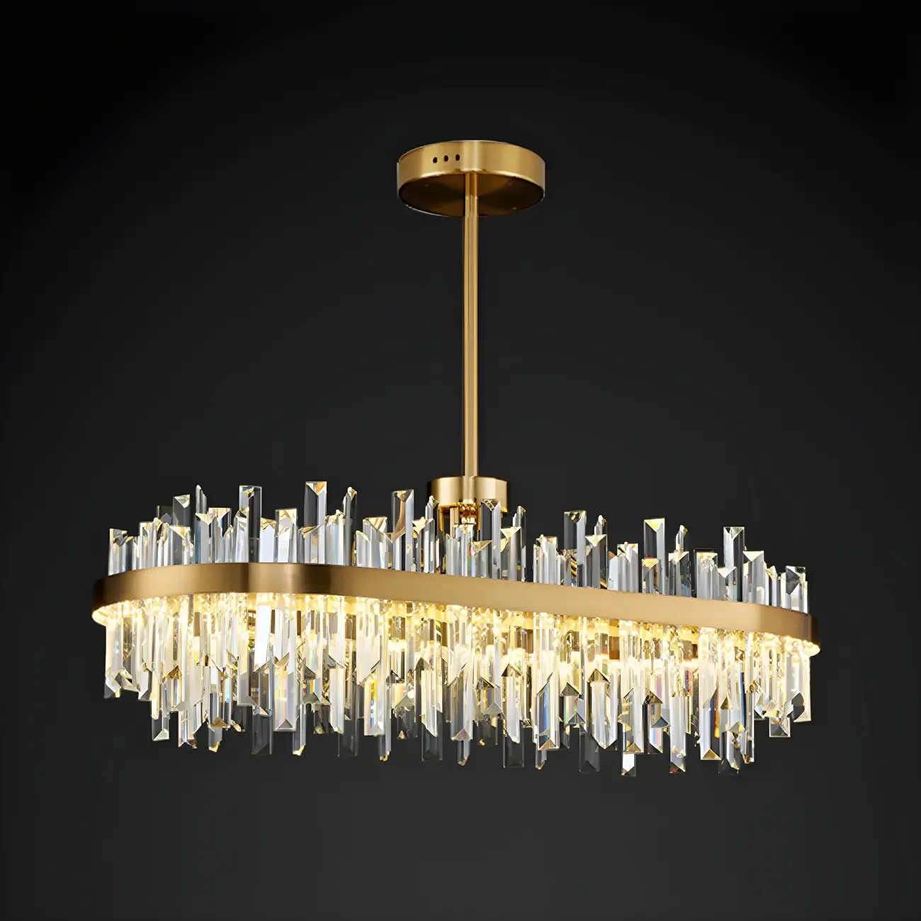 Modern Gold Oval Crystal LED Pendant Light for Kitchen Island Image - 4