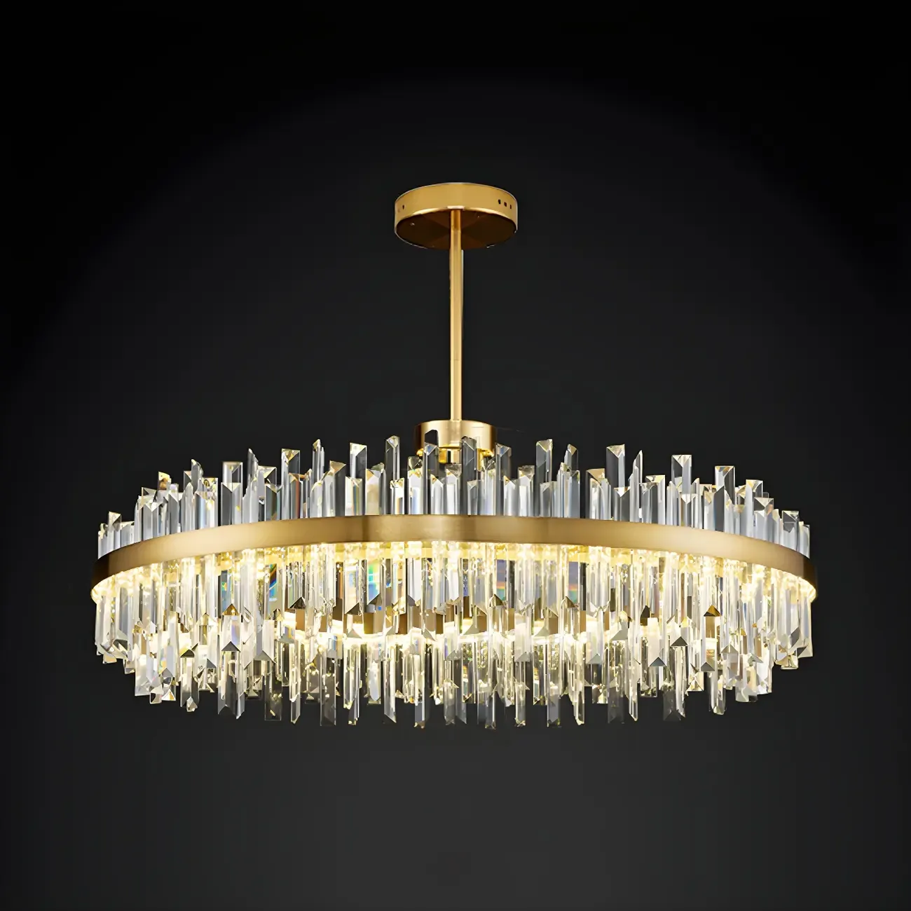 Modern Gold Oval Crystal LED Pendant Light for Kitchen Island Image - 5