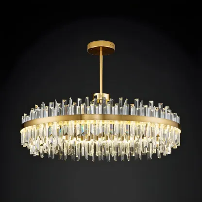 Modern Gold Oval Crystal LED Pendant Light for Kitchen Island Image - 5