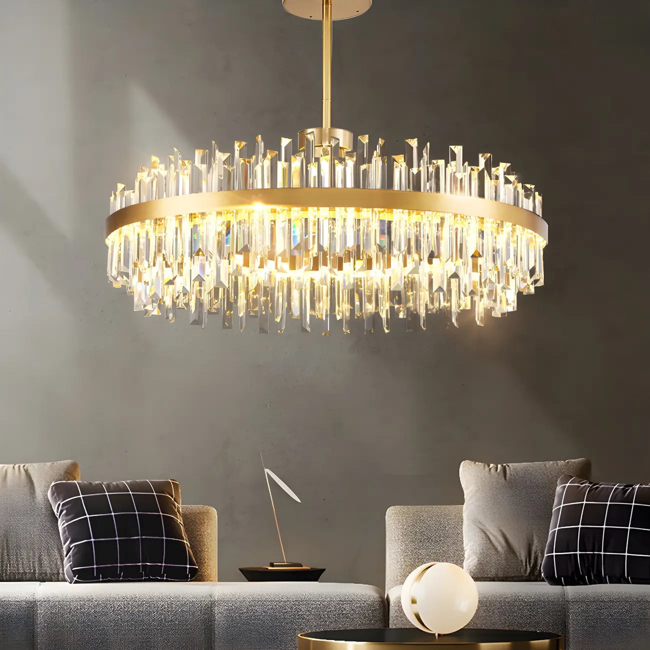 Modern Gold Oval Crystal LED Pendant Light for Kitchen Island Image - 6 | homeyfad