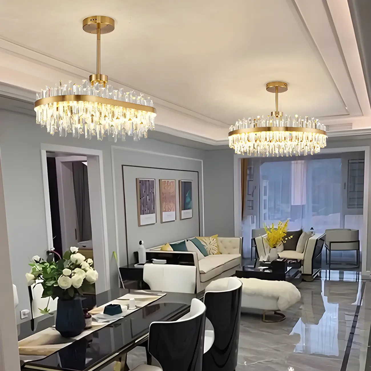 Modern Gold Oval Crystal LED Pendant Light for Kitchen Island Image - 11 | homeyfad