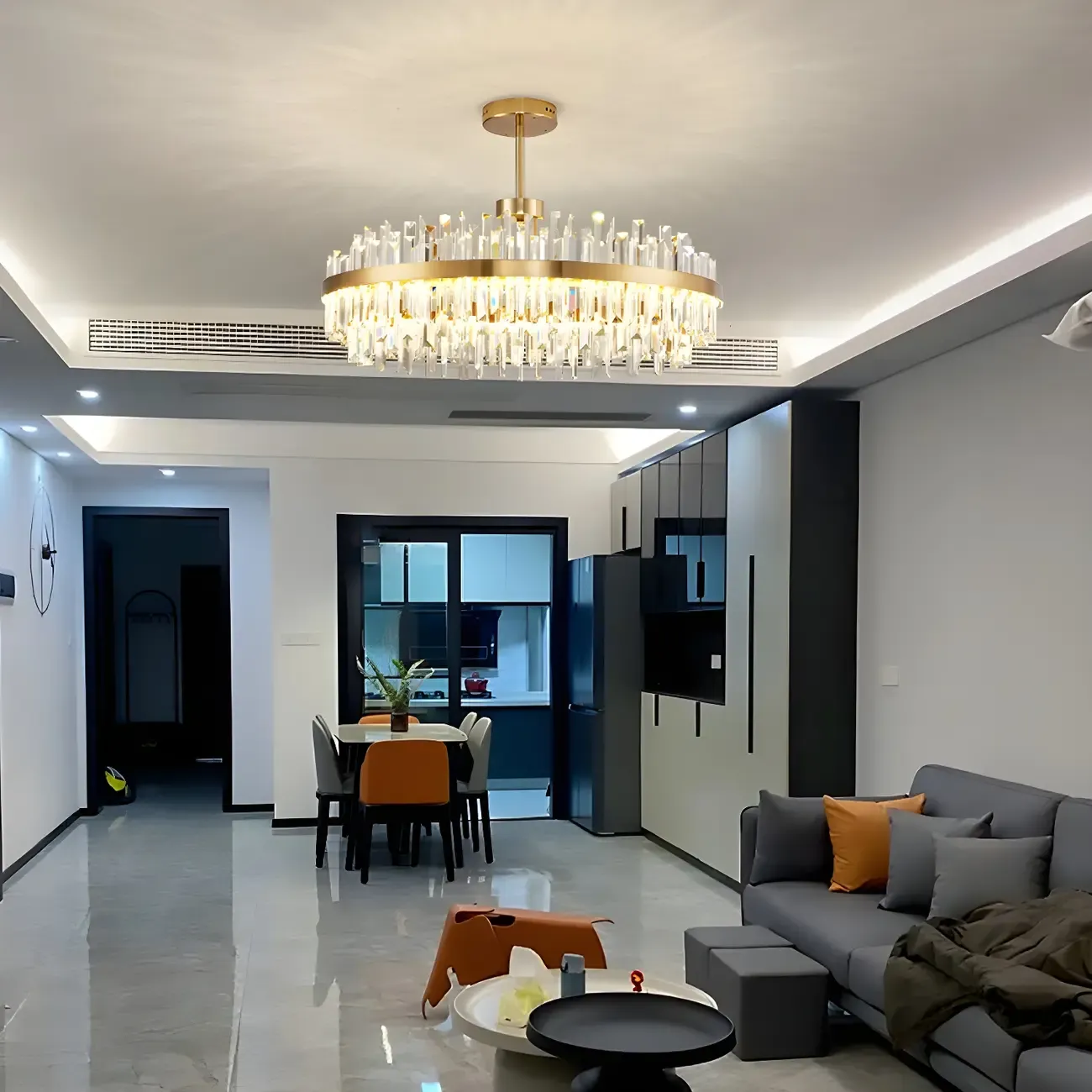 Modern Gold Oval Crystal LED Pendant Light for Kitchen Island Image - 12