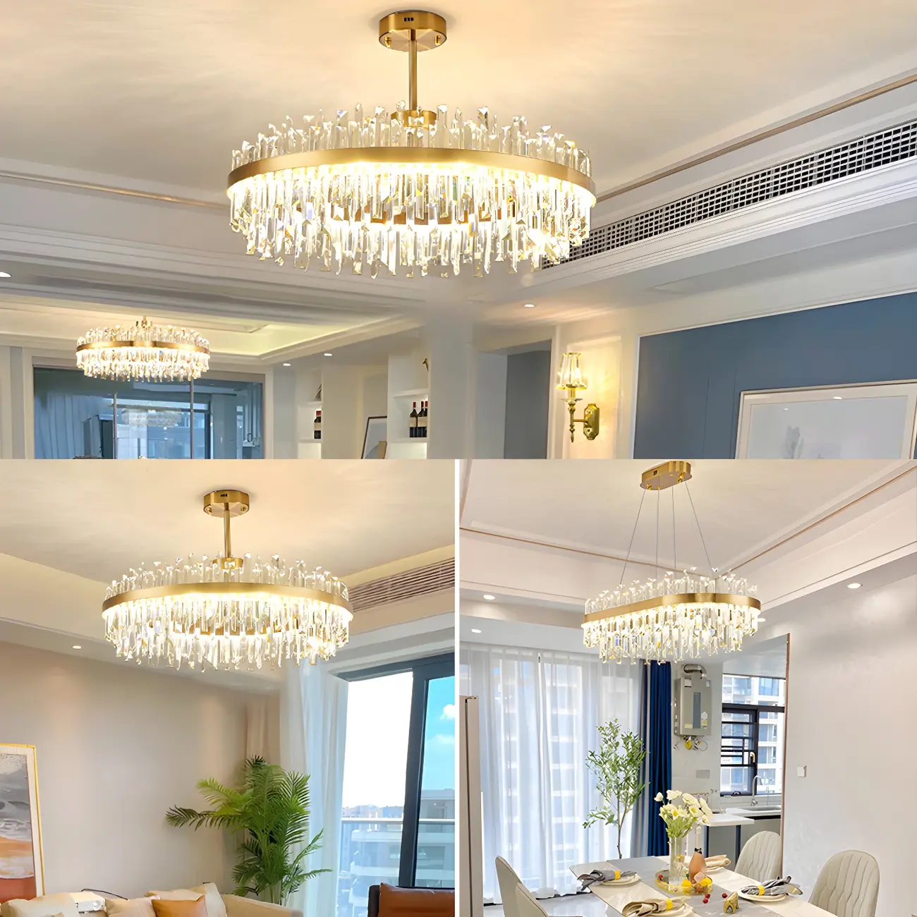Modern Gold Oval Crystal LED Pendant Light for Kitchen Island Image - 13 | homeyfad