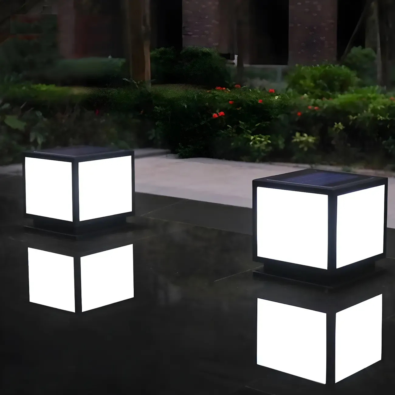 Modern Outdoor Rectangle Pillar Table Light with LED for Patio Image - 4