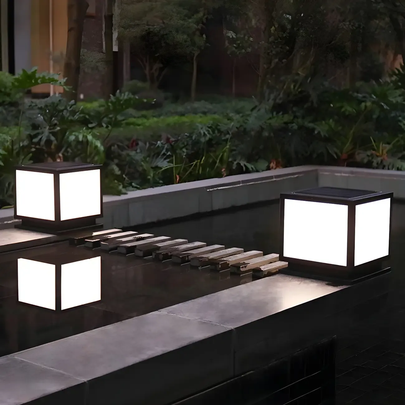 Modern Outdoor Rectangle Pillar Table Light with LED for Patio Image - 6