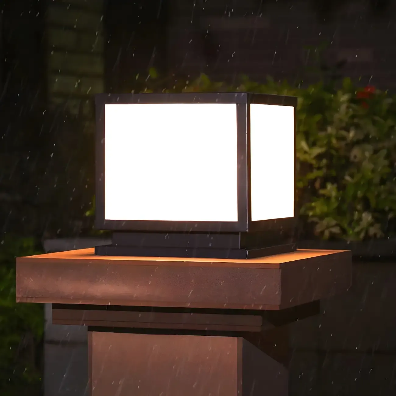 Modern Outdoor Rectangle Pillar Table Light with LED for Patio Image - 7