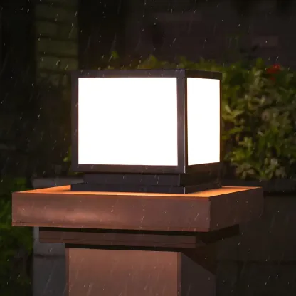 Modern Outdoor Rectangle Pillar Table Light with LED for Patio Image - 7