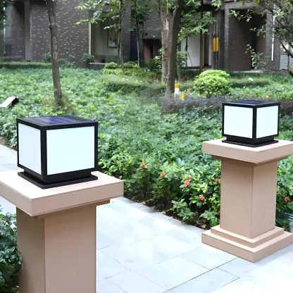 Modern Outdoor Rectangle Pillar Table Light with LED for Patio Image - 13