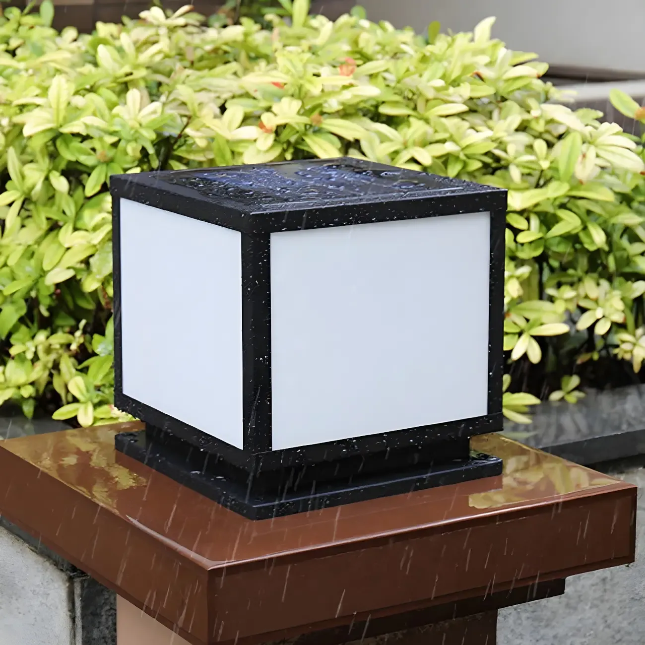 Modern Outdoor Rectangle Pillar Table Light with LED for Patio Image - 15