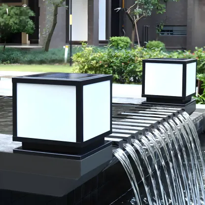 Modern Outdoor Rectangle Pillar Table Light with LED for Patio Image - 17