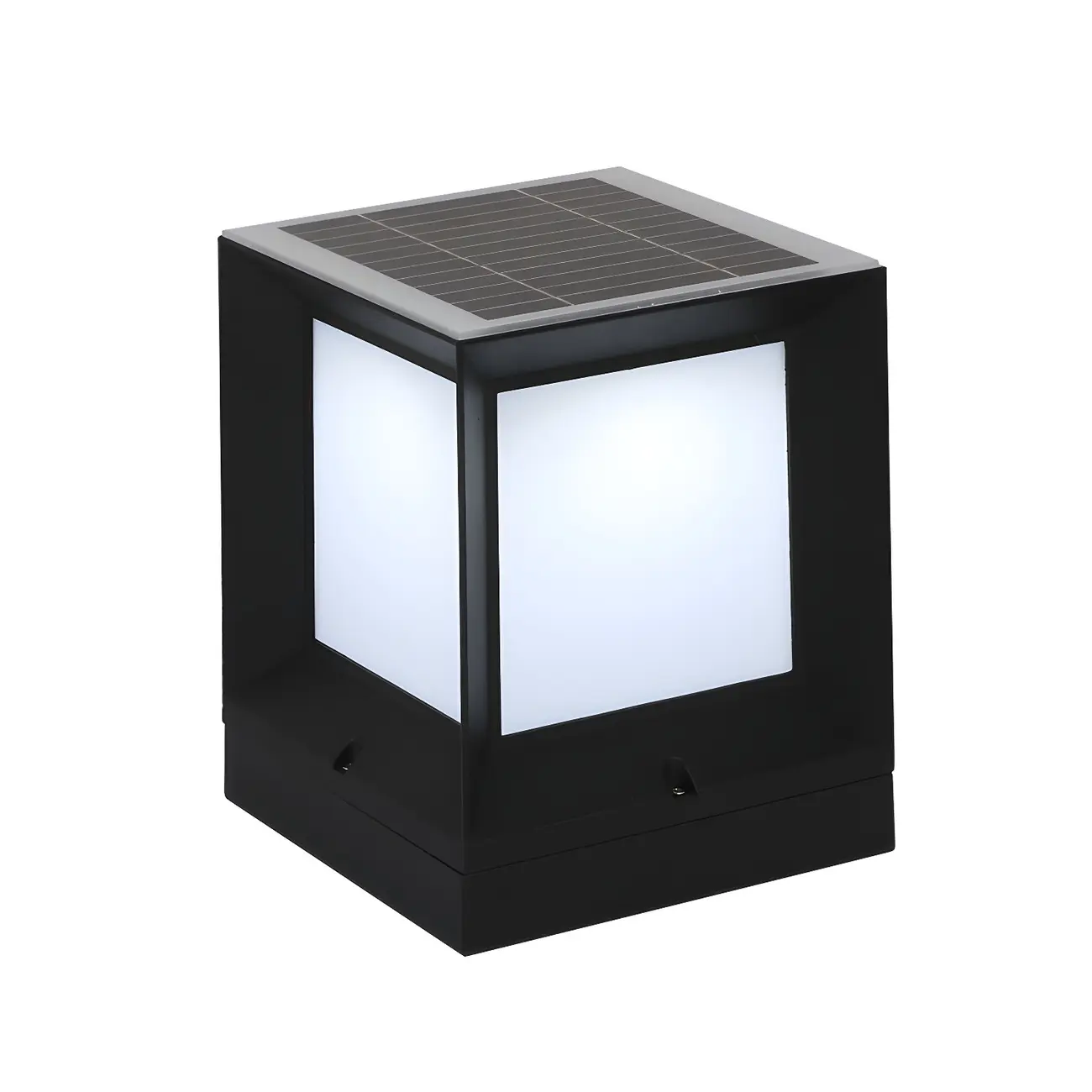 Simple Solar Black Metal Cube Post Cap Light Image - 8 | homeyfad