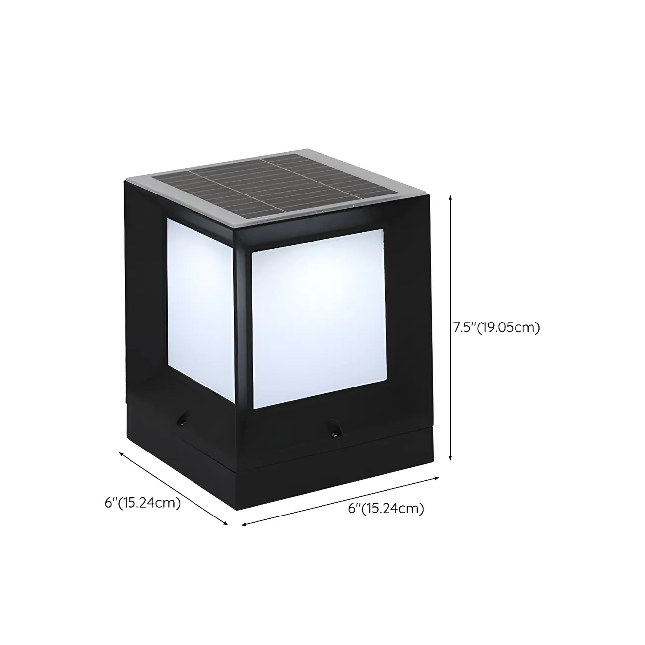 Simple Solar Black Metal Cube Post Cap Light #size | homeyfad
