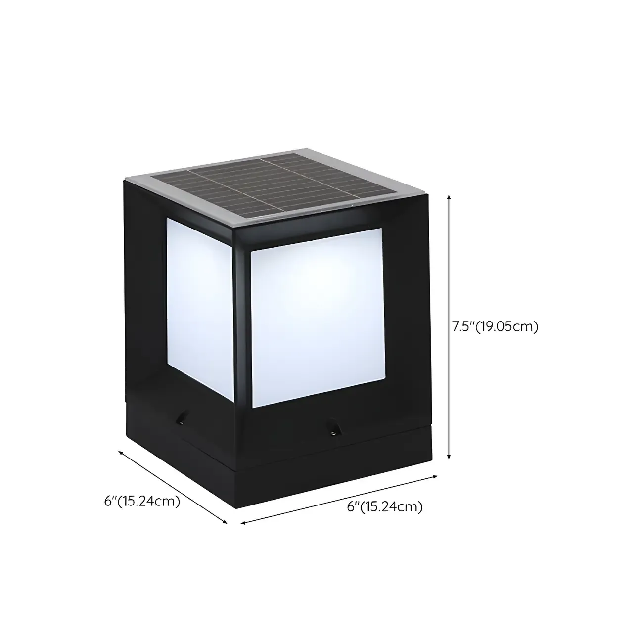Simple Solar Black Metal Cube Post Cap Light #size