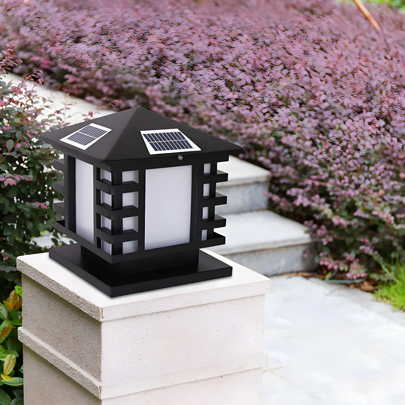 Solar Lantern-Shape Black Metal Post Cap Light Image - 2 | homeyfad