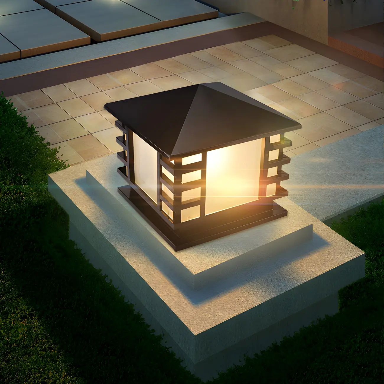 Solar Lantern-Shape Black Metal Post Cap Light Image - 3 | homeyfad