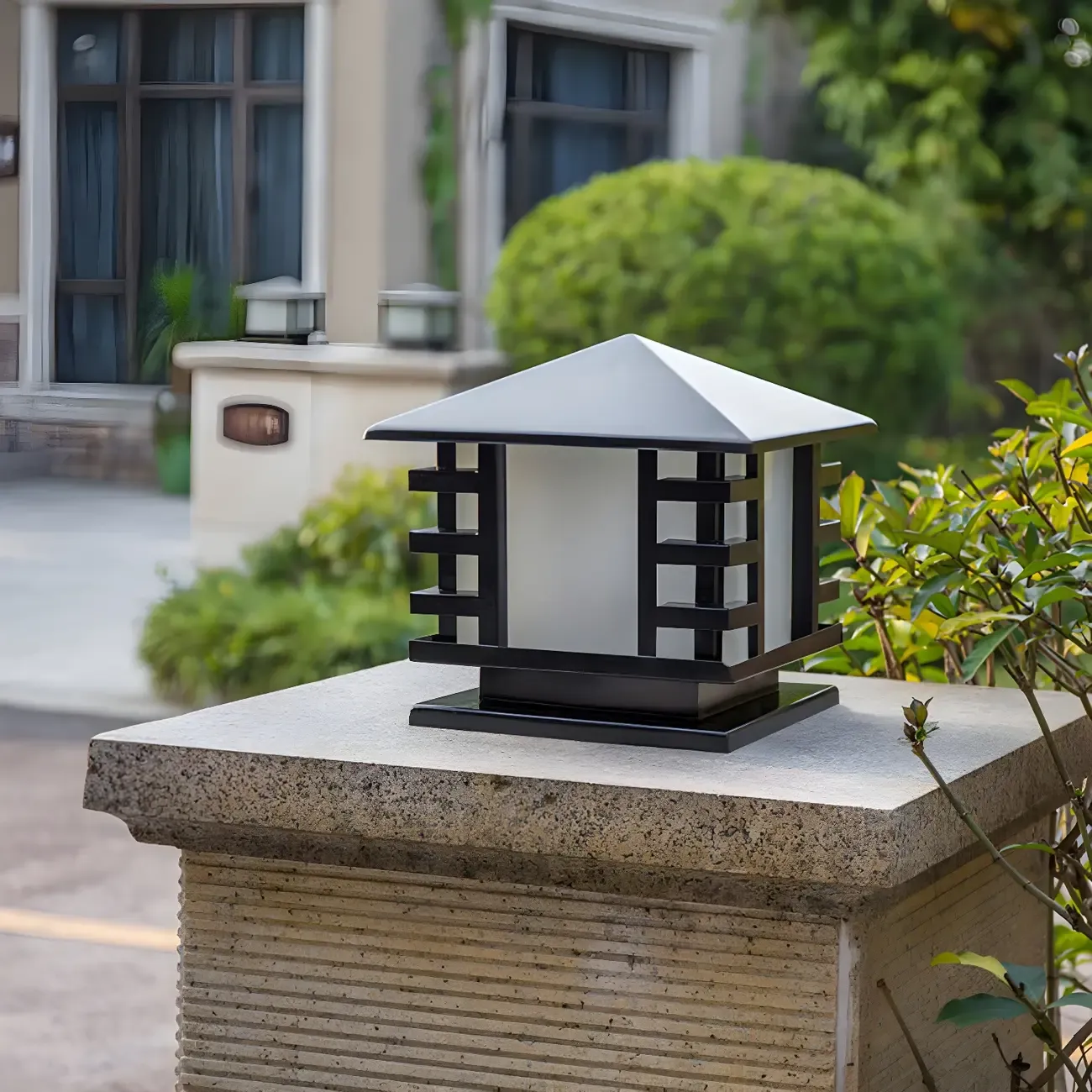 Solar Lantern-Shape Black Metal Post Cap Light Image - 5