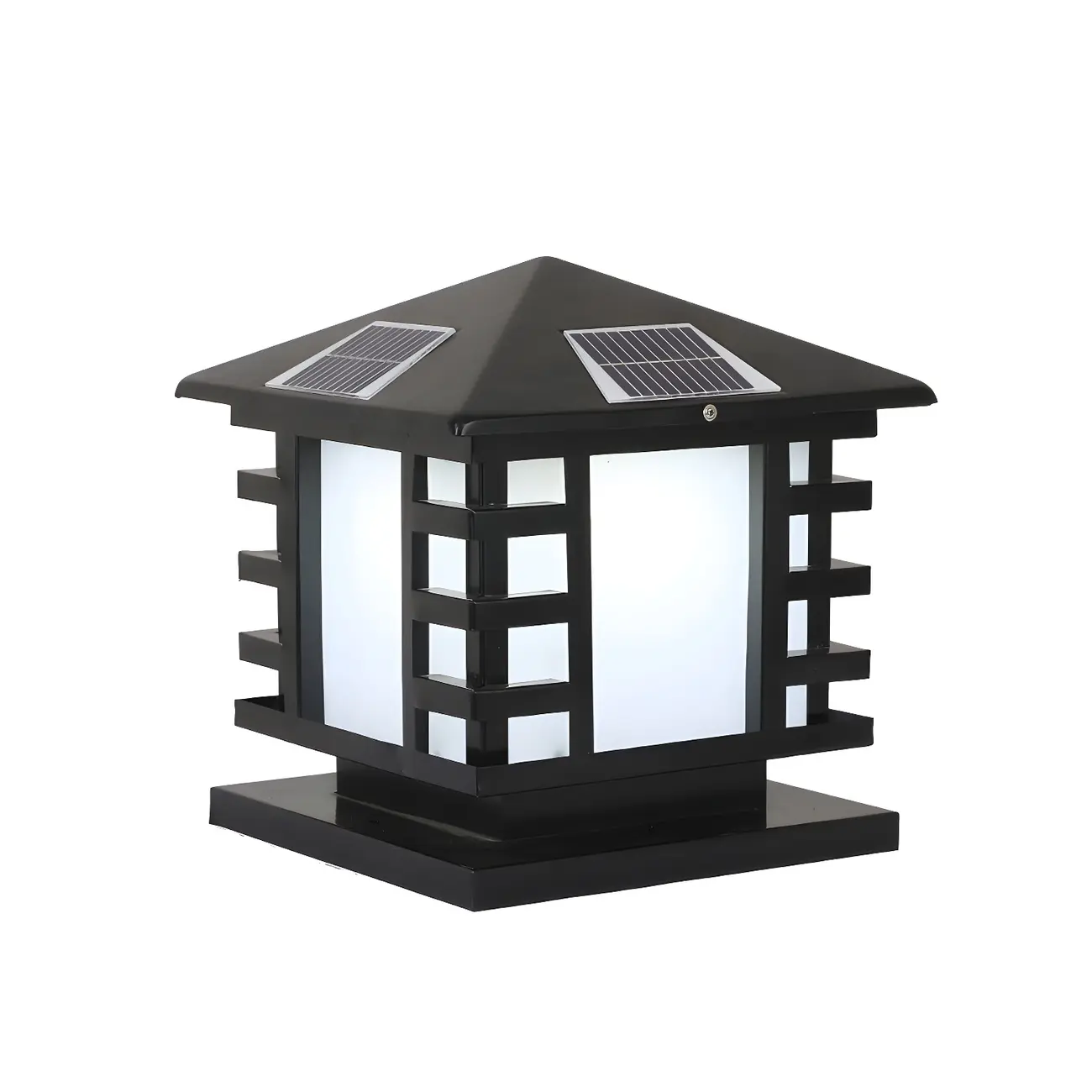 Solar Lantern-Shape Black Metal Post Cap Light Image - 6 | homeyfad