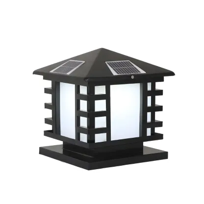 Solar Lantern-Shape Black Metal Post Cap Light Image - 6