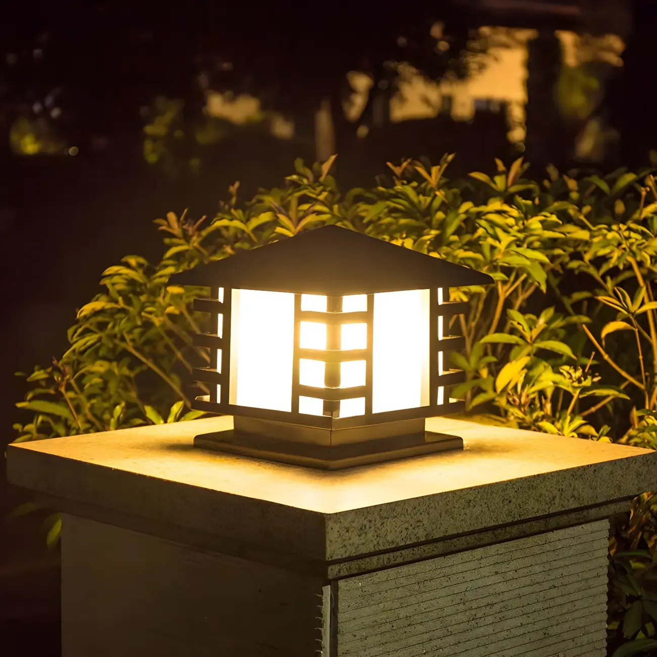 Solar Lantern-Shape Black Metal Post Cap Light Image - 9
