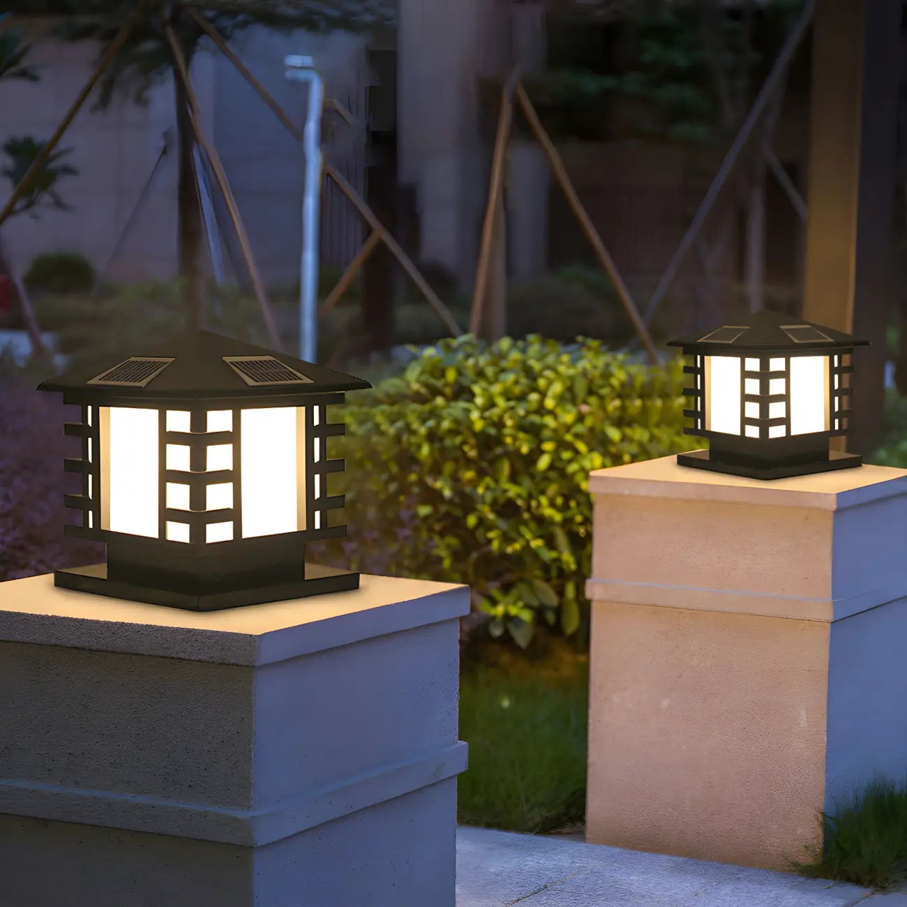 Solar Lantern-Shape Black Metal Post Cap Light Image - 11 | homeyfad