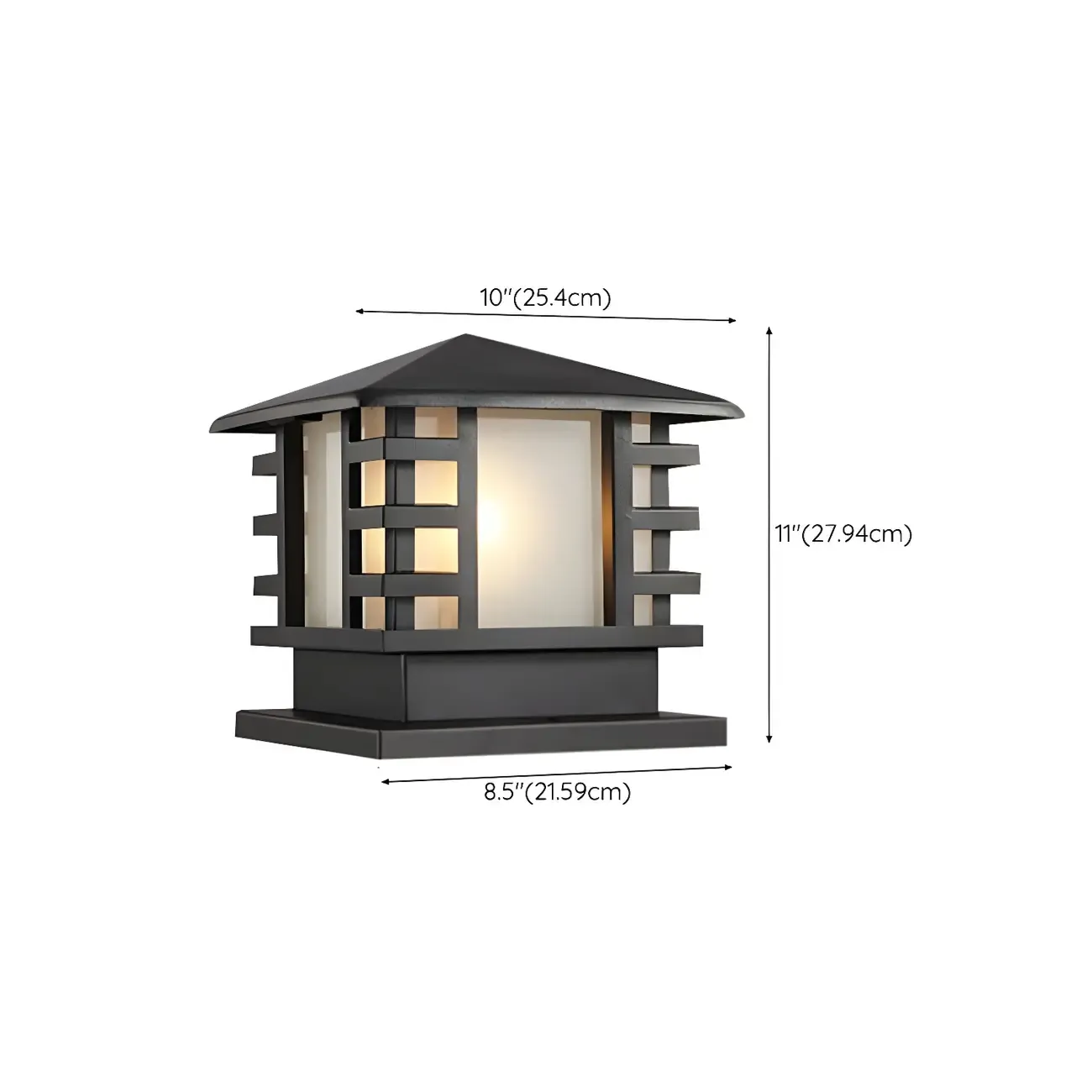 Solar Lantern-Shape Black Metal Post Cap Light #size