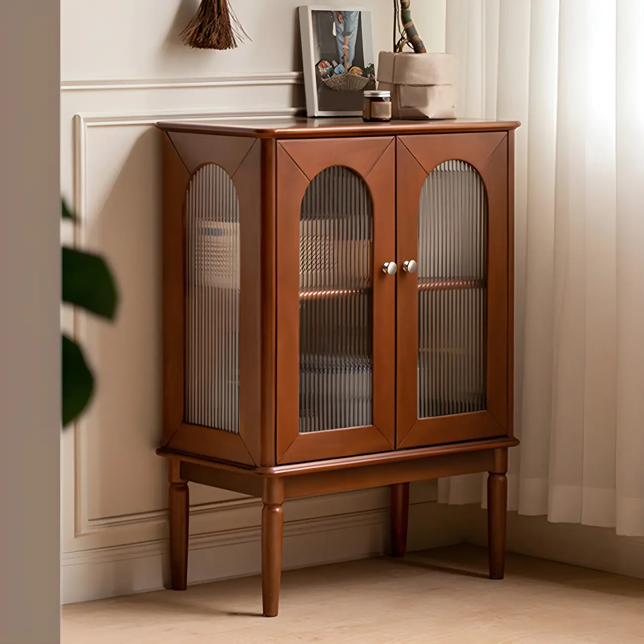 Elegant Wooden Display Cabinet with Glass Doors and Lighting Image - 2 | homeyfad