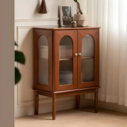 Elegant Wooden Display Cabinet with Glass Doors and Lighting Image - 3