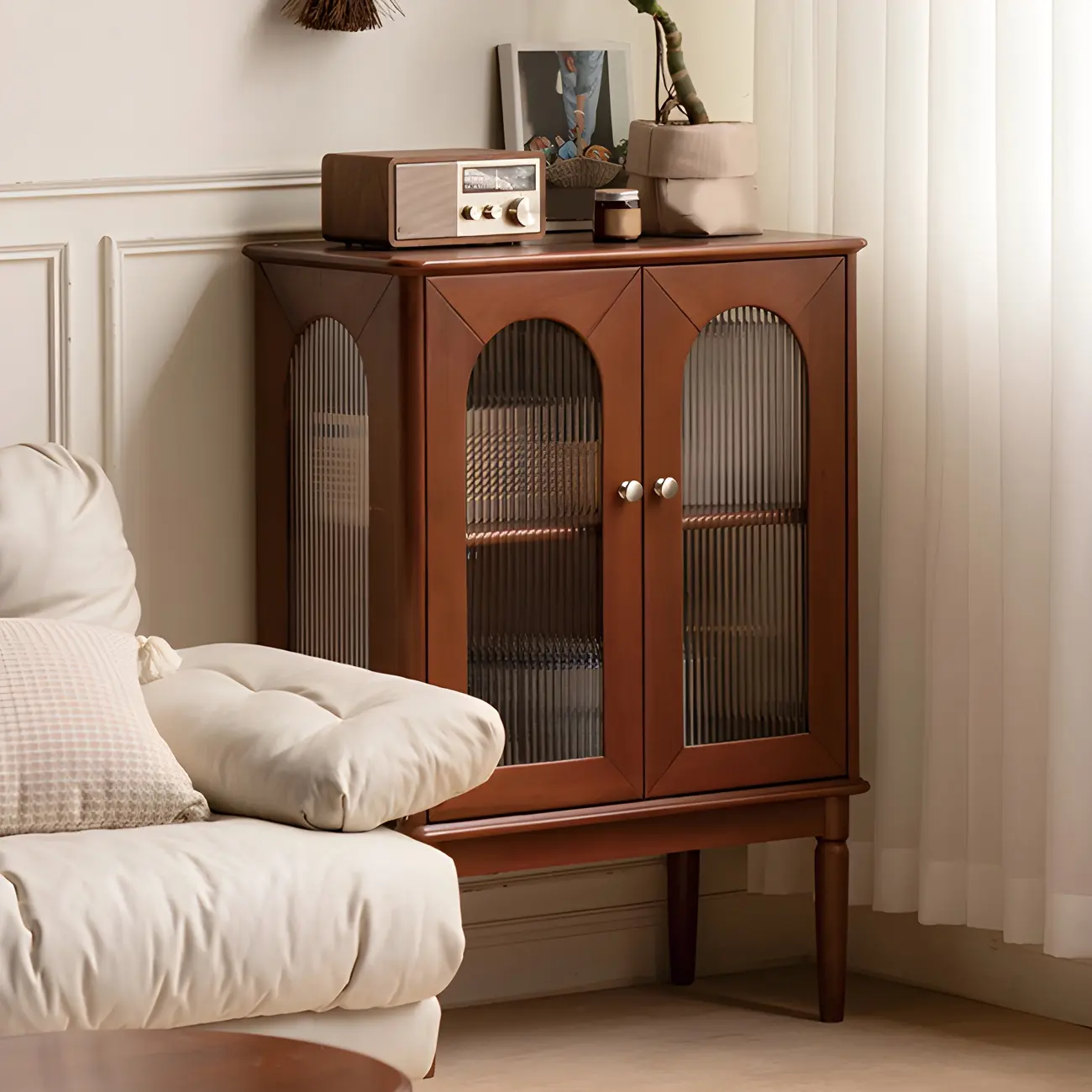 Elegant Wooden Display Cabinet with Glass Doors and Lighting Image - 4 | homeyfad