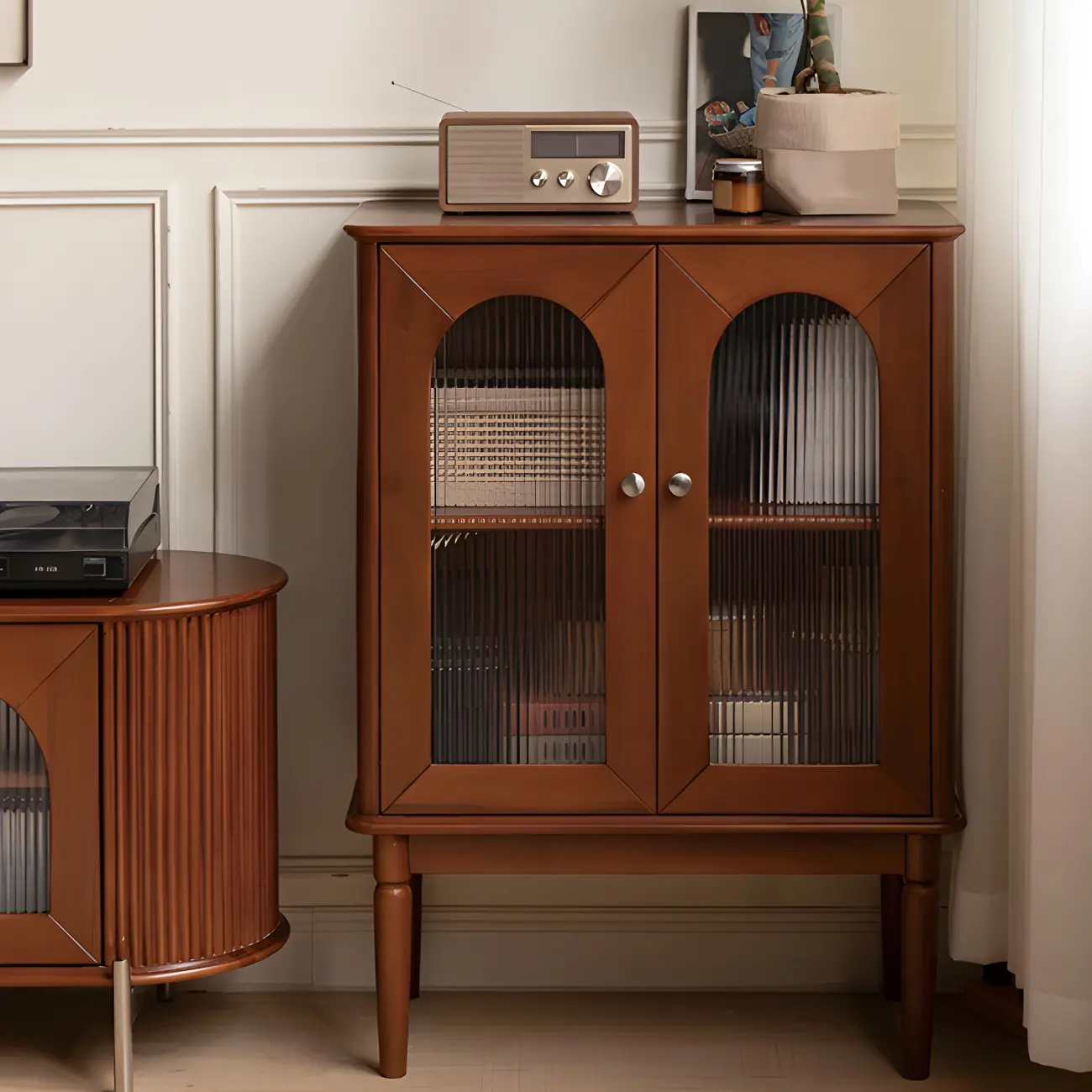 Elegant Wooden Display Cabinet with Glass Doors and Lighting Image - 5 | homeyfad