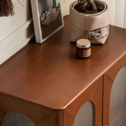 Elegant Wooden Display Cabinet with Glass Doors and Lighting Image - 8