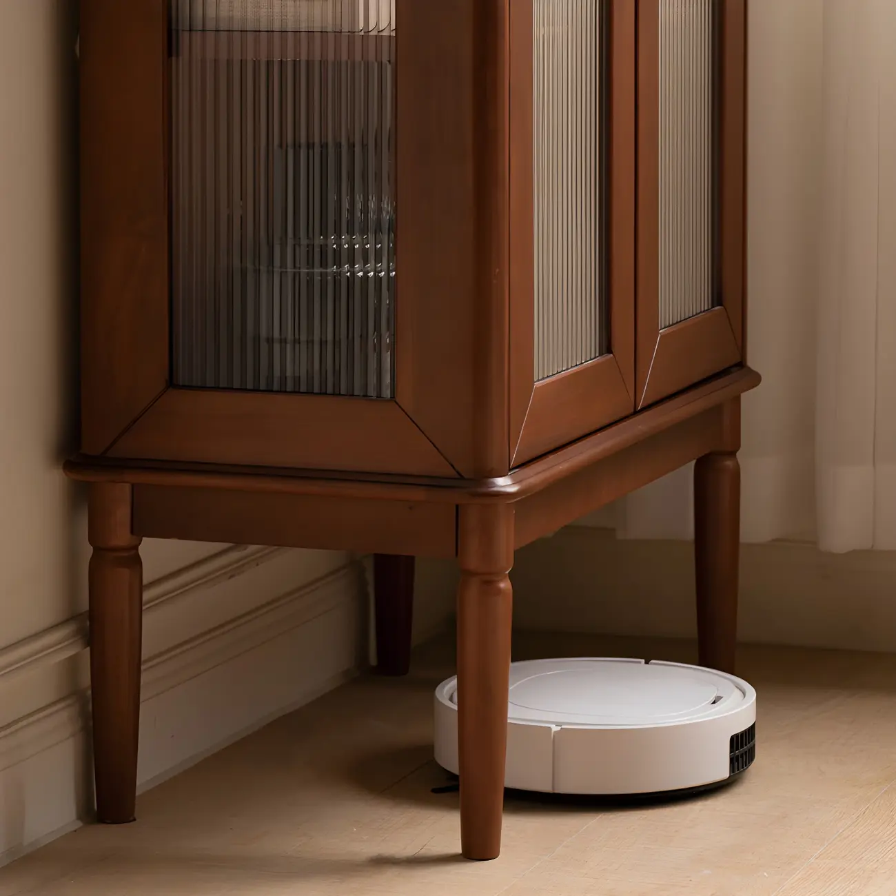 Elegant Wooden Display Cabinet with Glass Doors and Lighting Image - 10 | homeyfad