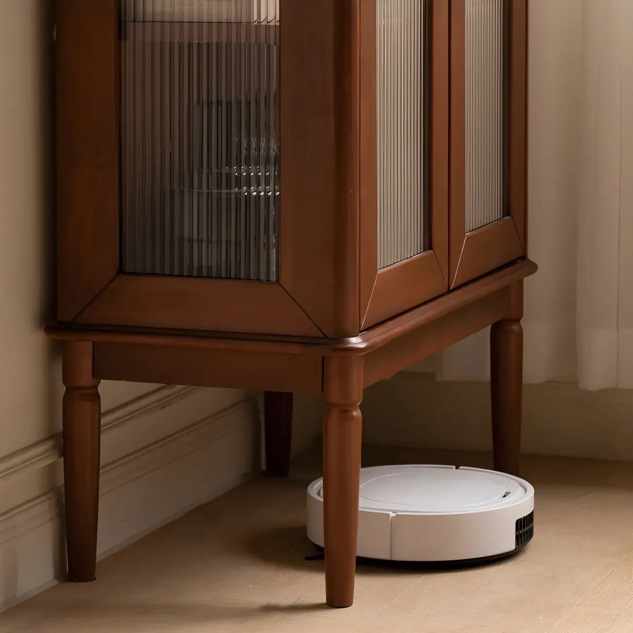 Elegant Wooden Display Cabinet with Glass Doors and Lighting Image - 10