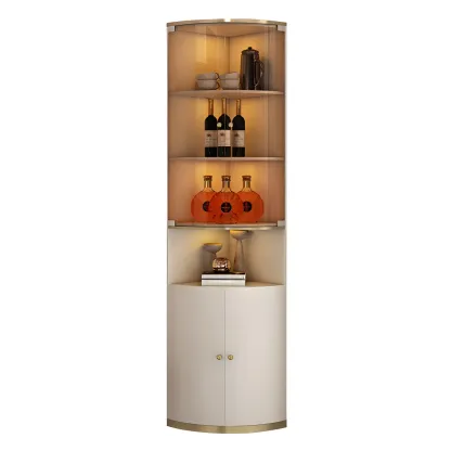 Modern White Wooden Corner Wine Rack with Door Image - 4