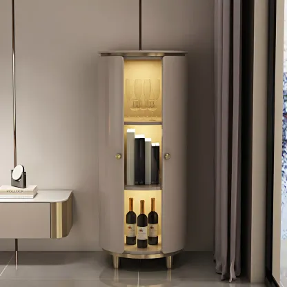 Modern White Wooden Corner Wine Rack with Door Image - 6